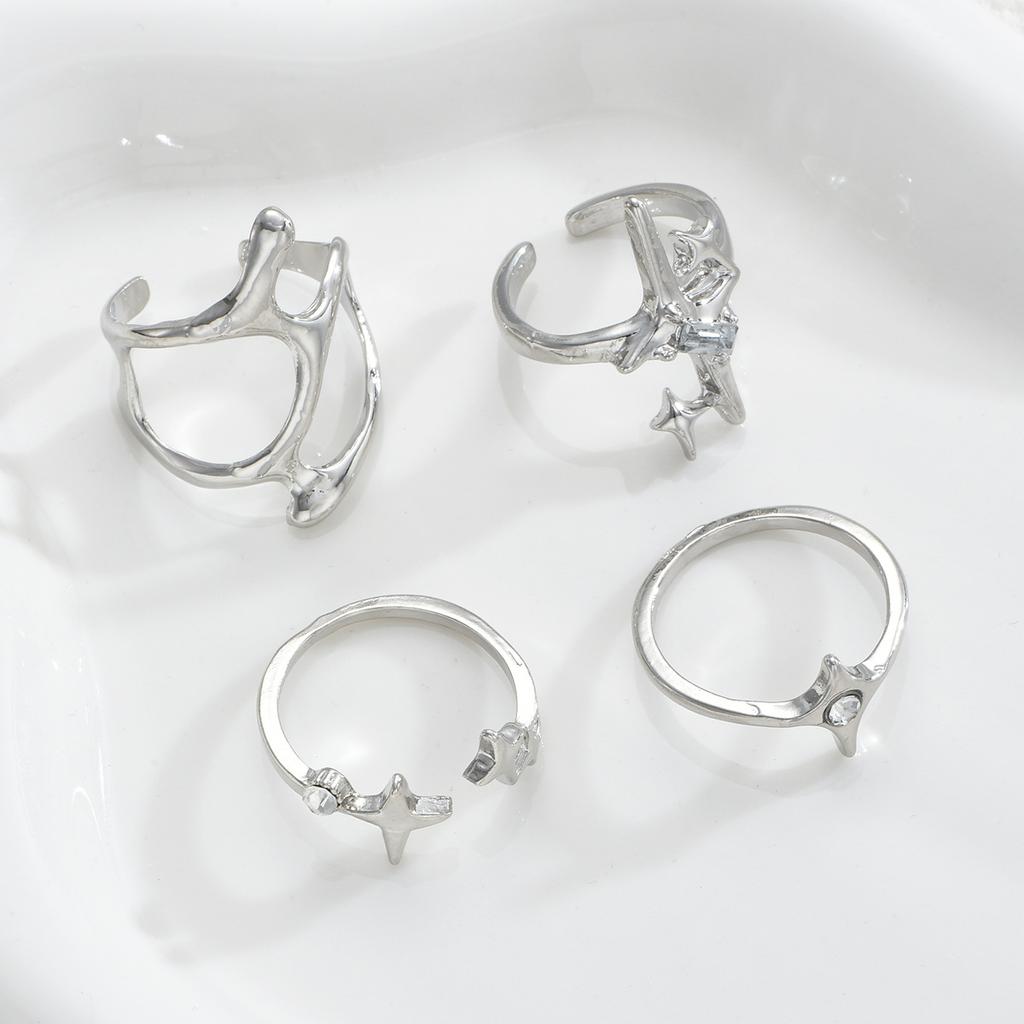 4Pcs/Set Gothic Irregular Geometric Starry Opening Rings for Women Men Fashion Personality Punk Rings Party Jewelry Accessories