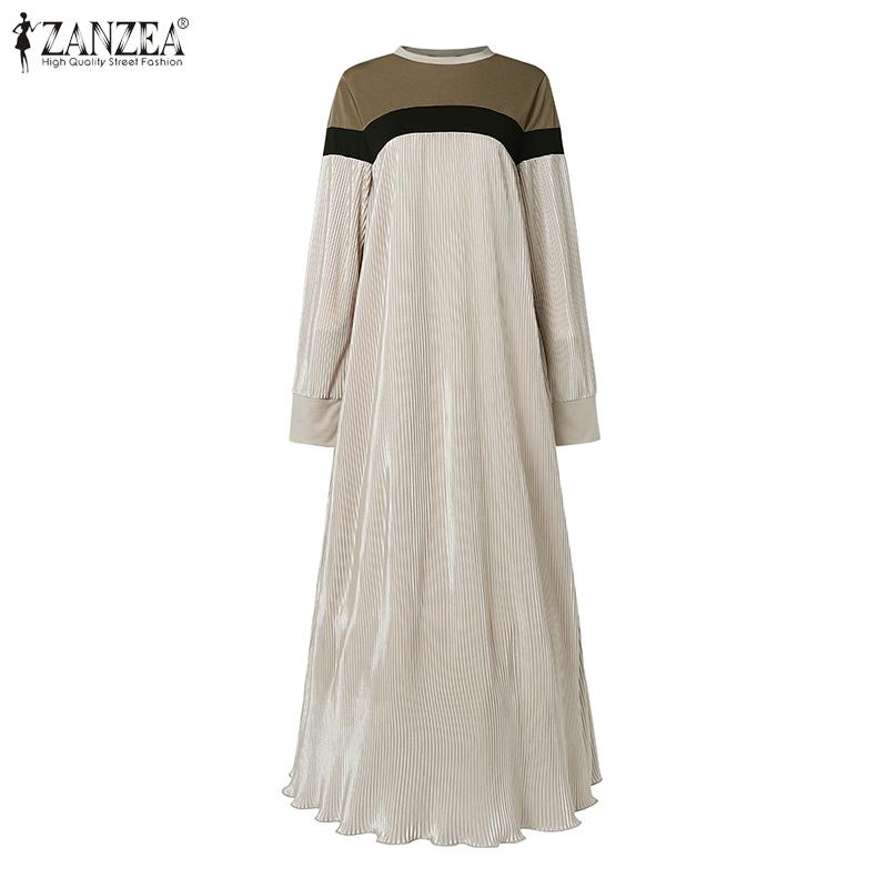 ZANZEA Женское повседневное платье с длинным рукавом, свободное, пэчворк, длинное