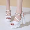 Fashion 2024 High Quality Shoes Female Ankle Strap Slingbacks Women's Sandals Summer Open Toe Buckle Rhinestones Chunky Heels Sandals