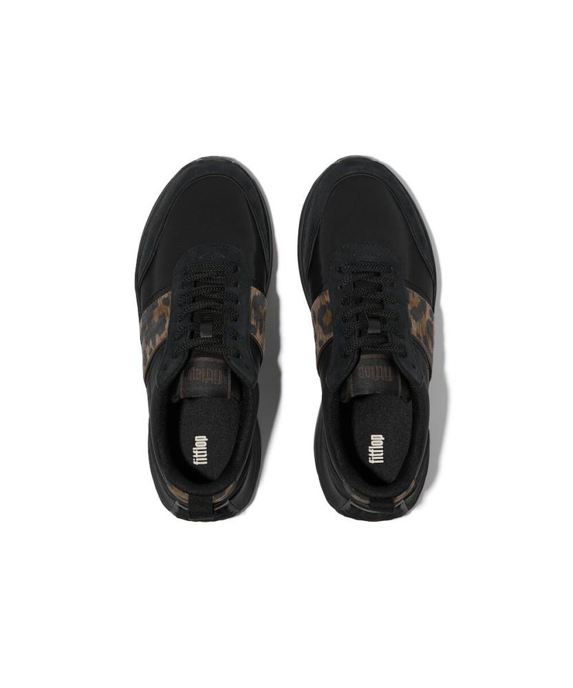 Fitflop [F-Mode] Women'S Leopard Suede Mix Platform Sneakers - Black/Chocolate Mix (Ft59K2N065)