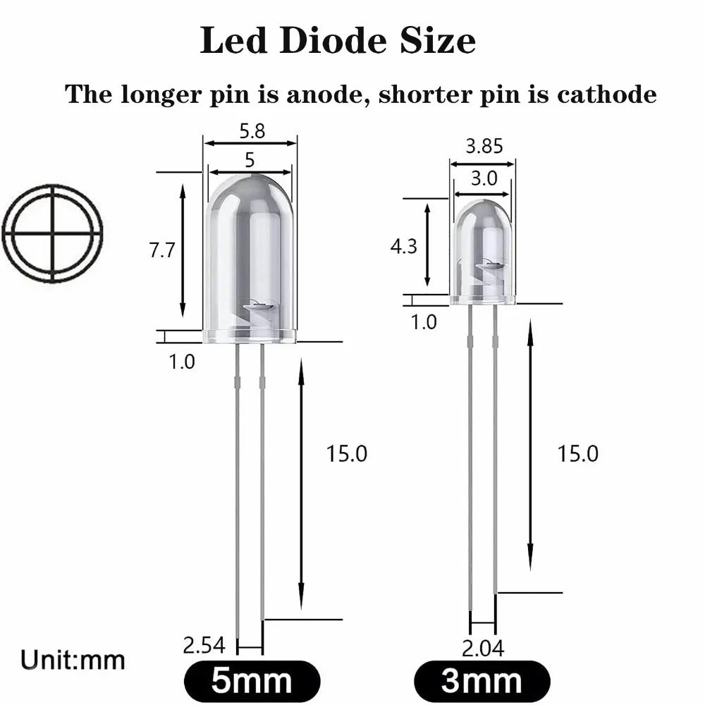 50PCS 3MM F3 LED Diode DIY Kit Ultra Bright Light Emitting Diode Transparent LED Lamp Orange Red Yellow Blue Green
