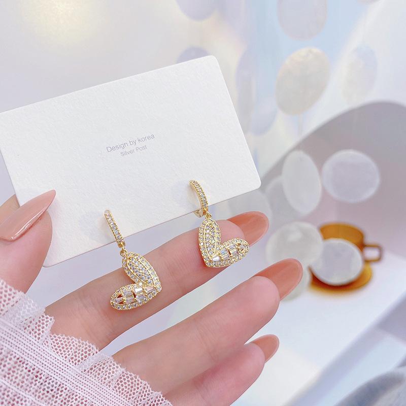 Корейский дизайн модные ювелирные изделия 14 карат настоящее золотое покрытие AAA циркон любовь кулон серьги элегантные женские свадебные вечерние серьги