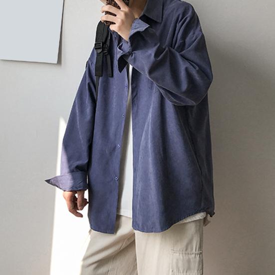 Мужская рубашка с лацканами, длинный рукав, однобортная рубашка, однотонный цвет, накладной карман, повседневная рубашка, свободный крой, удобная куртка