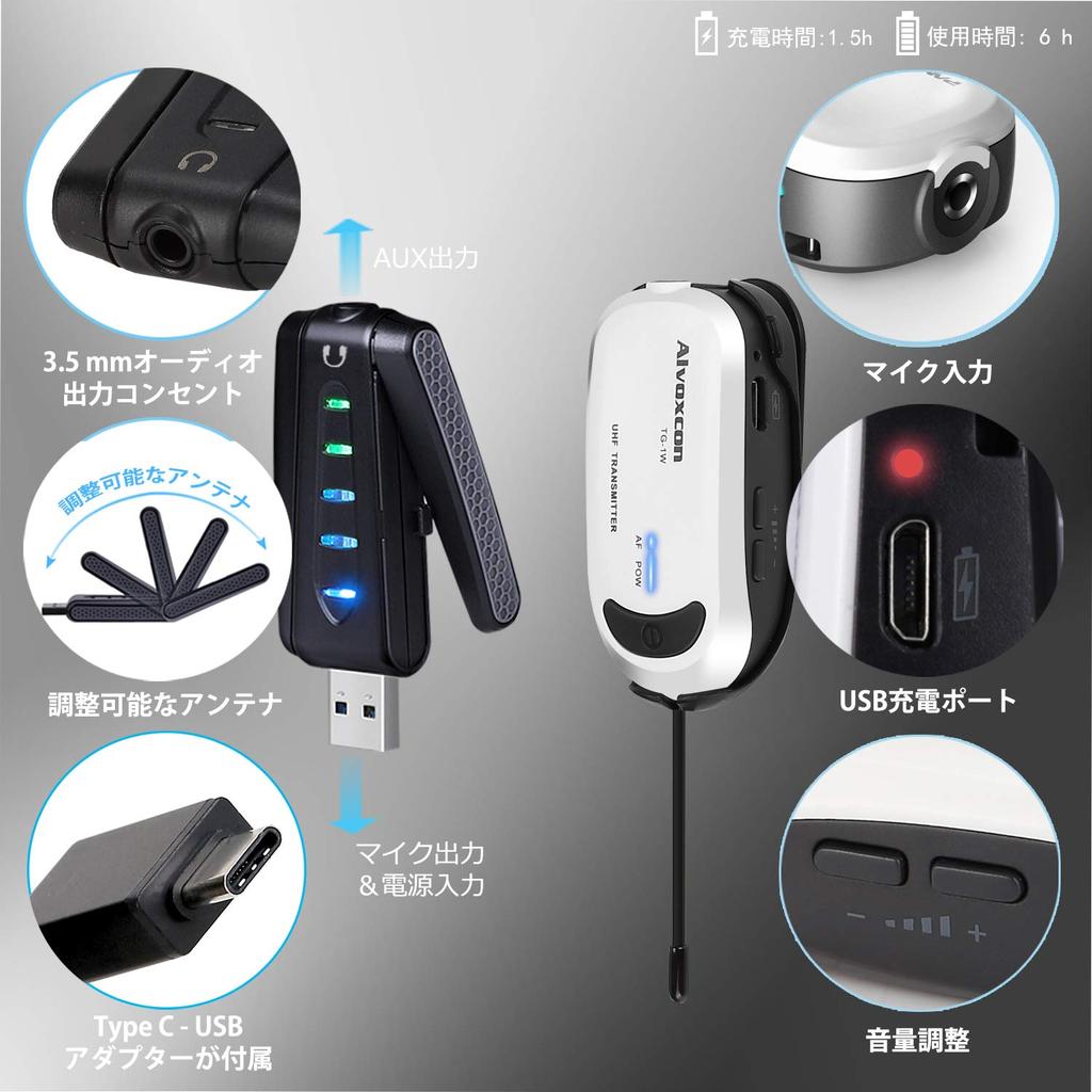 Alvoxcon UM310 USB Wireless Microphone, Lapel Microphone with Earphone Jack, Clip-on Microphone for PC, UHF Recording, Video Recording,