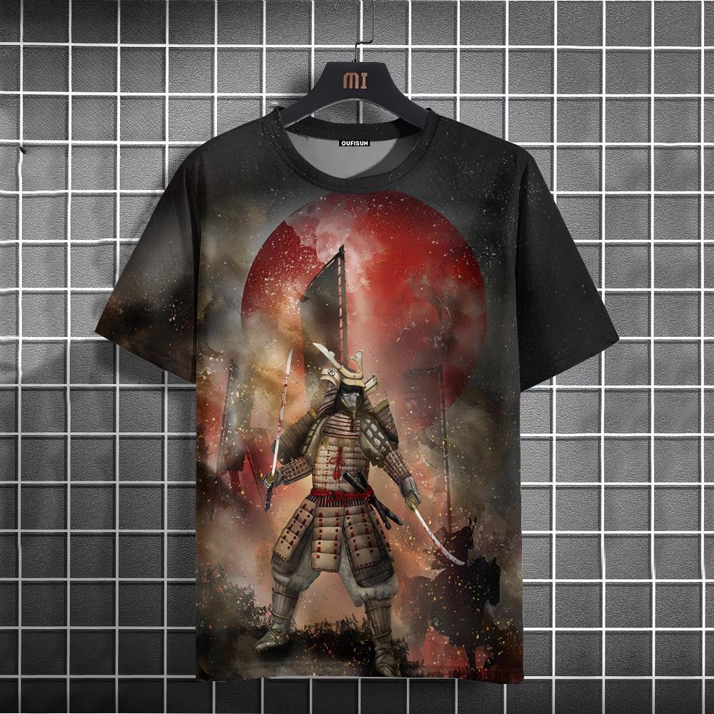 Мужская футболка в японском стиле с рисунком воина, футболки с принтом, повседневные свободные футболки с короткими рукавами, мужская одежда больших размеров, летние топы