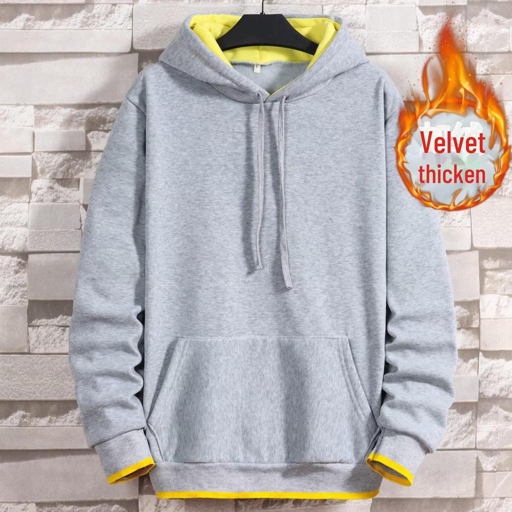 Men's Hooded Velvet Sweatshirt: 2022 Fashion, Color-Blocked, Thickened for Autumn/Winter.
