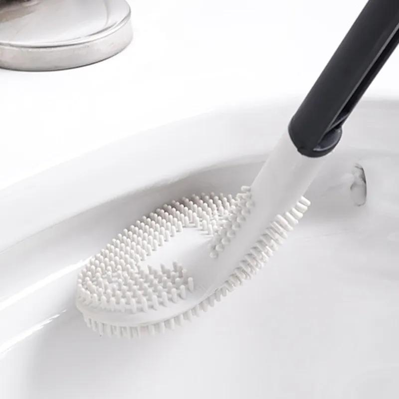 Silicone Toilet Brush Golf Brush Head Doublesided No Dead Corners Soft Bristles Cleaning Toilet Brush Curved Toilet Brushss Reusable Bathroom Tool