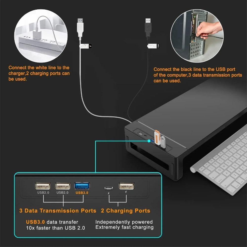RGB Lights Monitor Stand Riser with USB USB 3.0 & 2.0 Hub with Storage Drawer Computer Display Stand Phone Holder Foldable