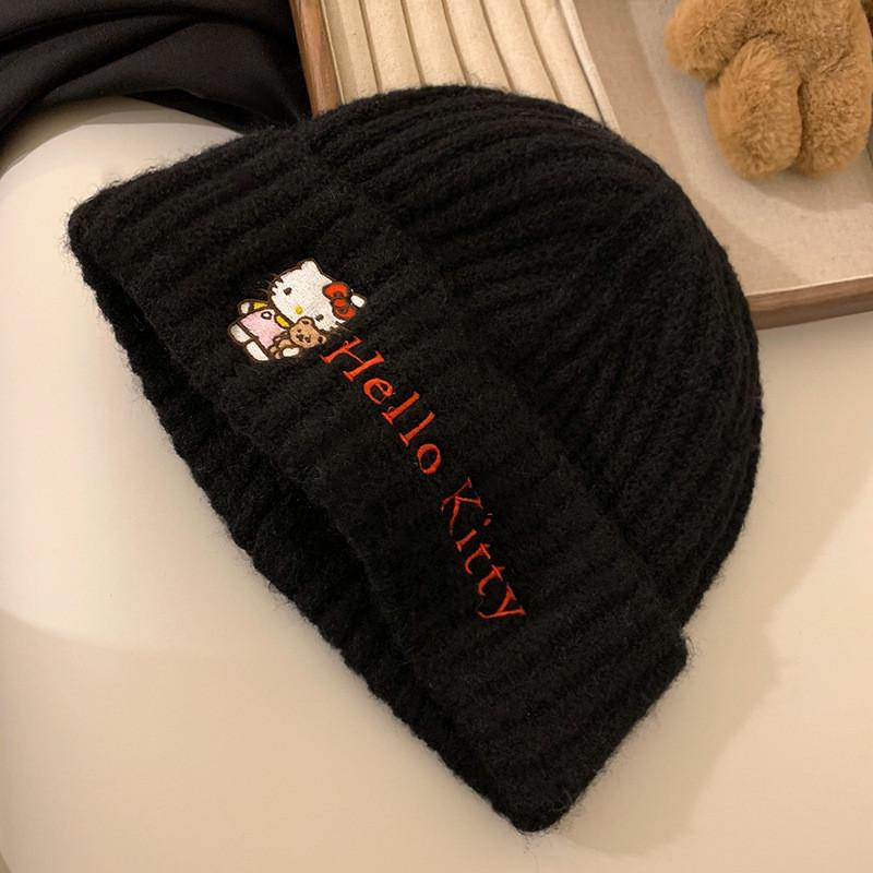 Вязаная шапка Hello Kitty для девочек, милая мультяшная, теплая, с защитой ушей, аксессуар для уличных танцев
