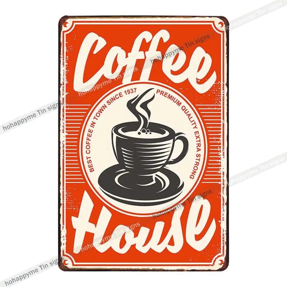 Coffee Vintage Signs Tin Metal Art Iron Painting Decoration Cafe Pub Club Bar Retro Poster Wall Stickers Home Decor 20x30cm