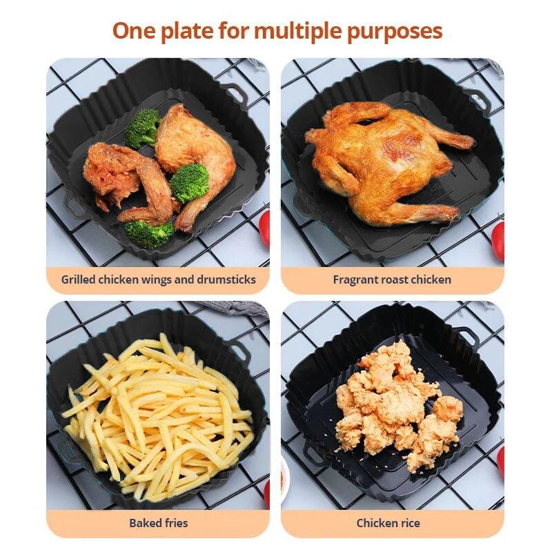 1pc Black Silicone Air Fryers Oven Baking Tray Square Replacement Kitchen Grill Pan Airfryer Kitchen Fried Chicken Basket Mat