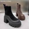 Ботильоны на платформе для снега для женщин, замшевые туфли на высоком каблуке, женская зимняя тенденция 2025 года, готический бренд, гладиатор, мотоциклетные ботинки для женщин