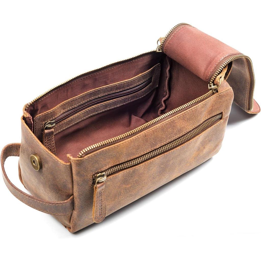 Качественная натуральная кожа Мужская и женская дорожная кожаная сумка для туалетных принадлежностей. Размер 9 х 4 х 5 дюймов