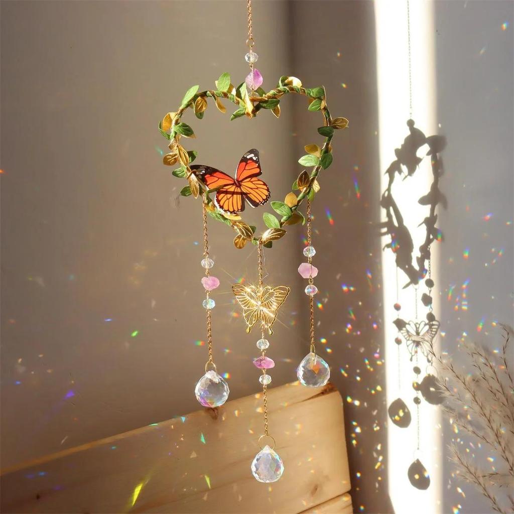 Crystals Wind Chime Star Moon Butterfly Hanging Ornament Sun Catcher Diamond Prisms Rainbow Maker Pendant Home Garden Decor