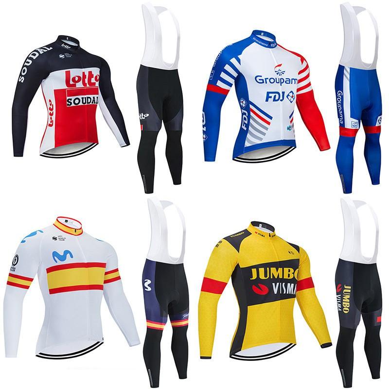 Mens Long Sleeve Cycling Jersey Set Road Bike Riding Outfit Tour De France Team Style