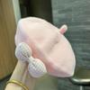 Flower Baby Beret Hat Winter Warm Knitted Beanie Cap for Infant Girls Korean Toddler Princess Artist Solid Color Painter Caps