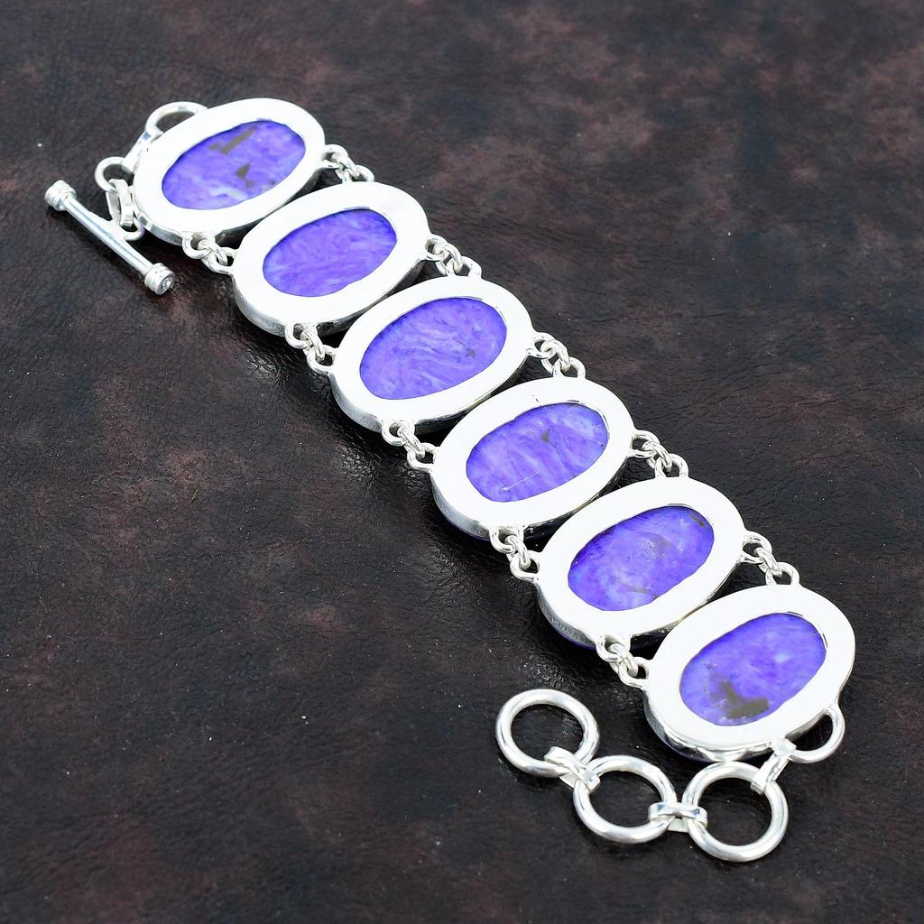 Браслет из чароита Оригинальный драгоценный камень Ювелирные изделия ручной работы Удивительный браслет Браслет из стерлингового серебра 925 пробы Регулируемый браслет-цепочка Подарок на помолвку