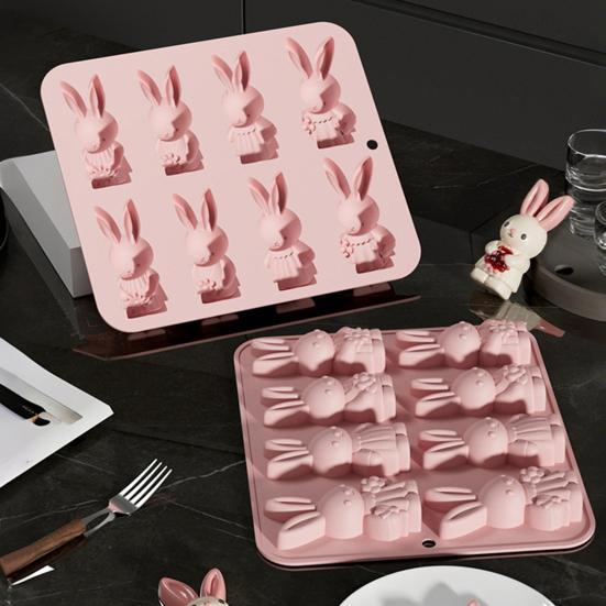 Силиконовая форма для Пасхи 8 ячеек 3D форма кролика Неприлипающая Гибкая форма Шоколад Конфеты Пудинг Мыло Глина Инструмент для выпечки и декорирования