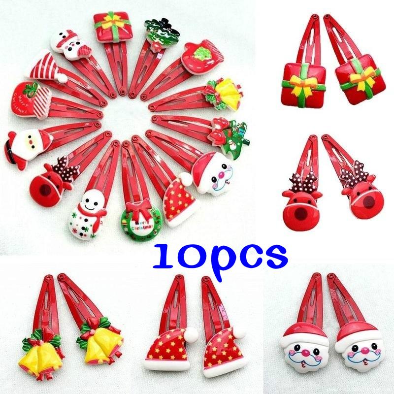 Детские яркие праздничные заколки к Рождеству, 10 шт