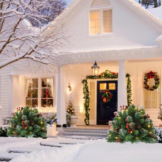 Искусственный Рождественский Наполнитель для Урны с Подсветкой на Батарейках Предварительно Подсвеченная Рождественская Сосна с Треногой-Колышком и 50 Светодиодными Лампочками Наполнитель для Уличного Кашпо