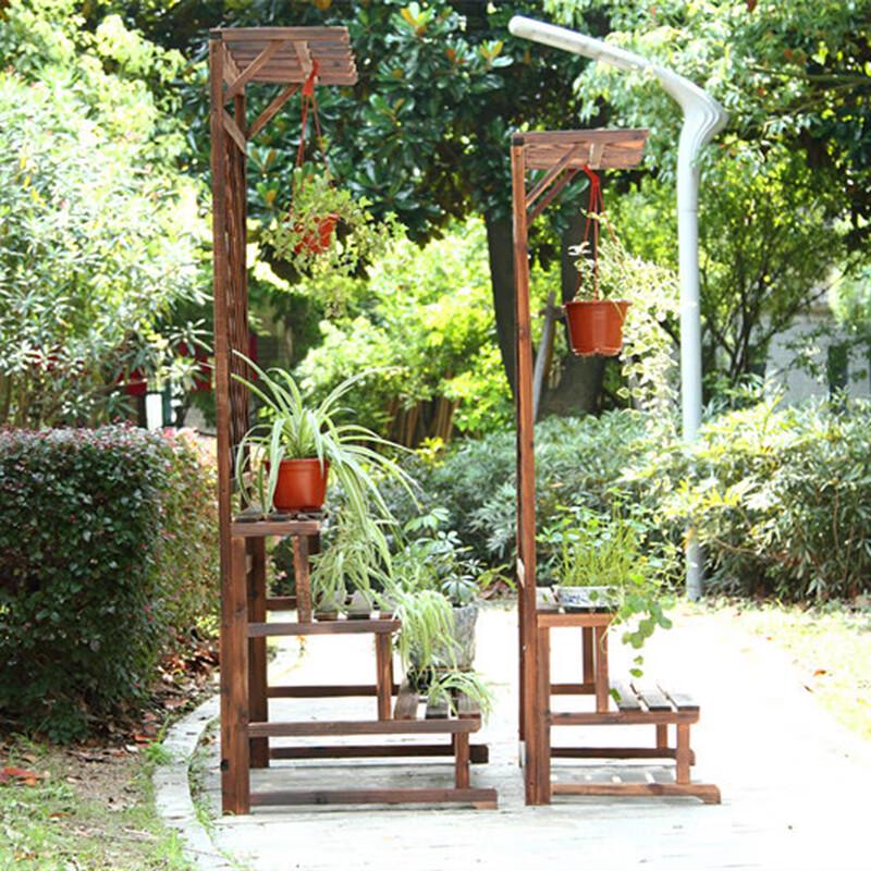 Carbonized Wood Multi-tier Plant Stand