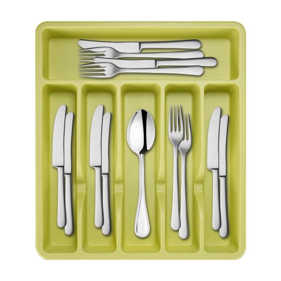 Cutlery Drawer Organizer Tray 6 Compartment Plastic Storage Box for Kitchen Utensils Forks Spoons Cutter Sturdy BPA-Free Divider Holder