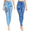 Женские облегающие повседневные спортивные штаны для йоги с эластичной резинкой на талии из имитации джинсовой ткани