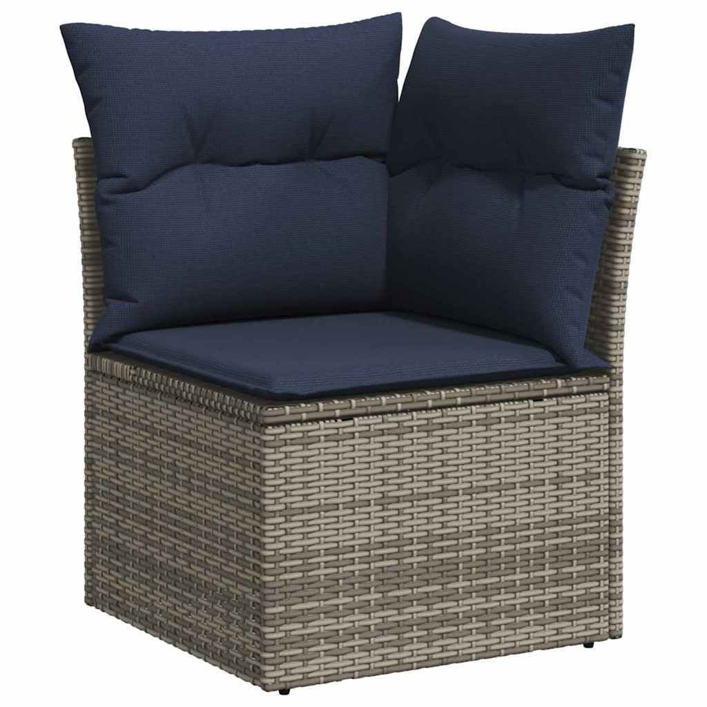 Garden Sofa Set with Cushions 6 pcs Grey and Navy Blue Poly Rattan