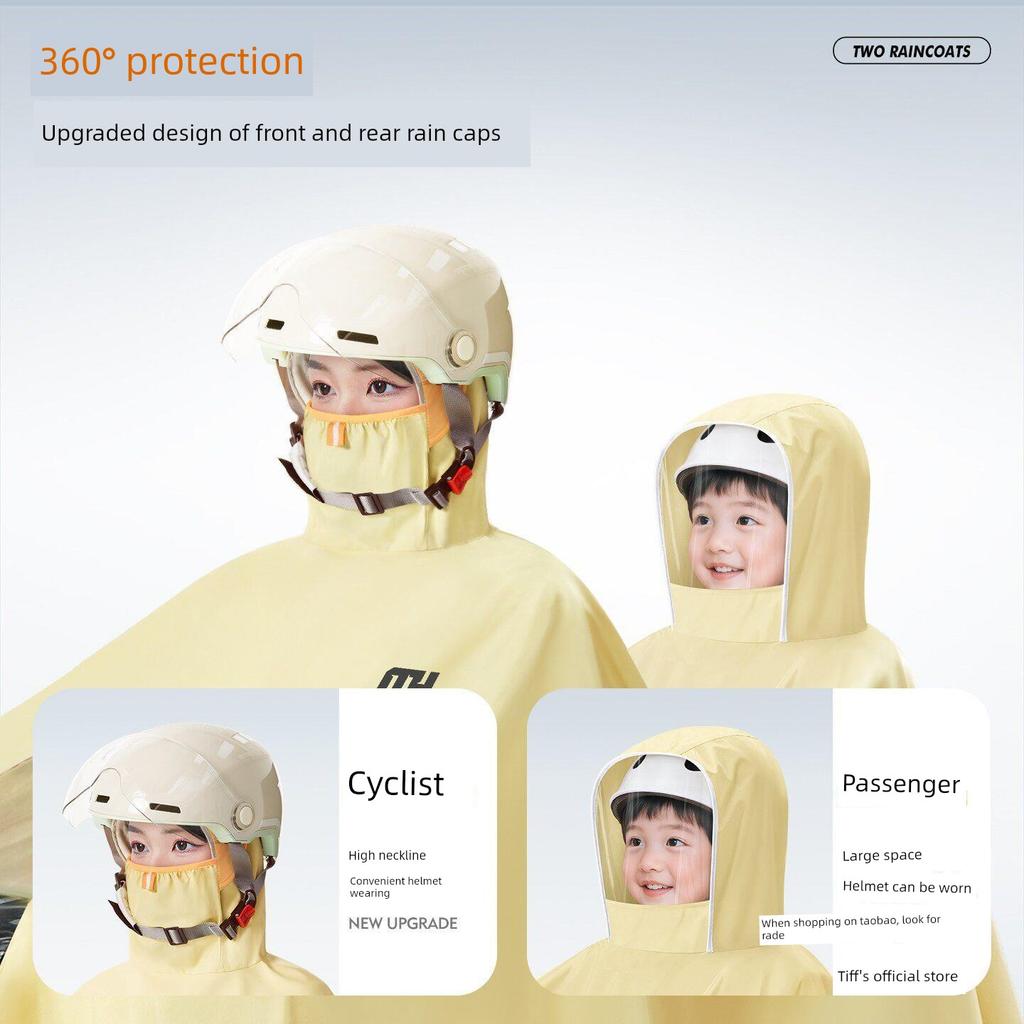 Electric Vehicle Raincoat for Two People, Suitable for Electric Scooters, Parent-Child Full-Body Protection Against Heavy Rain, Enlarged and