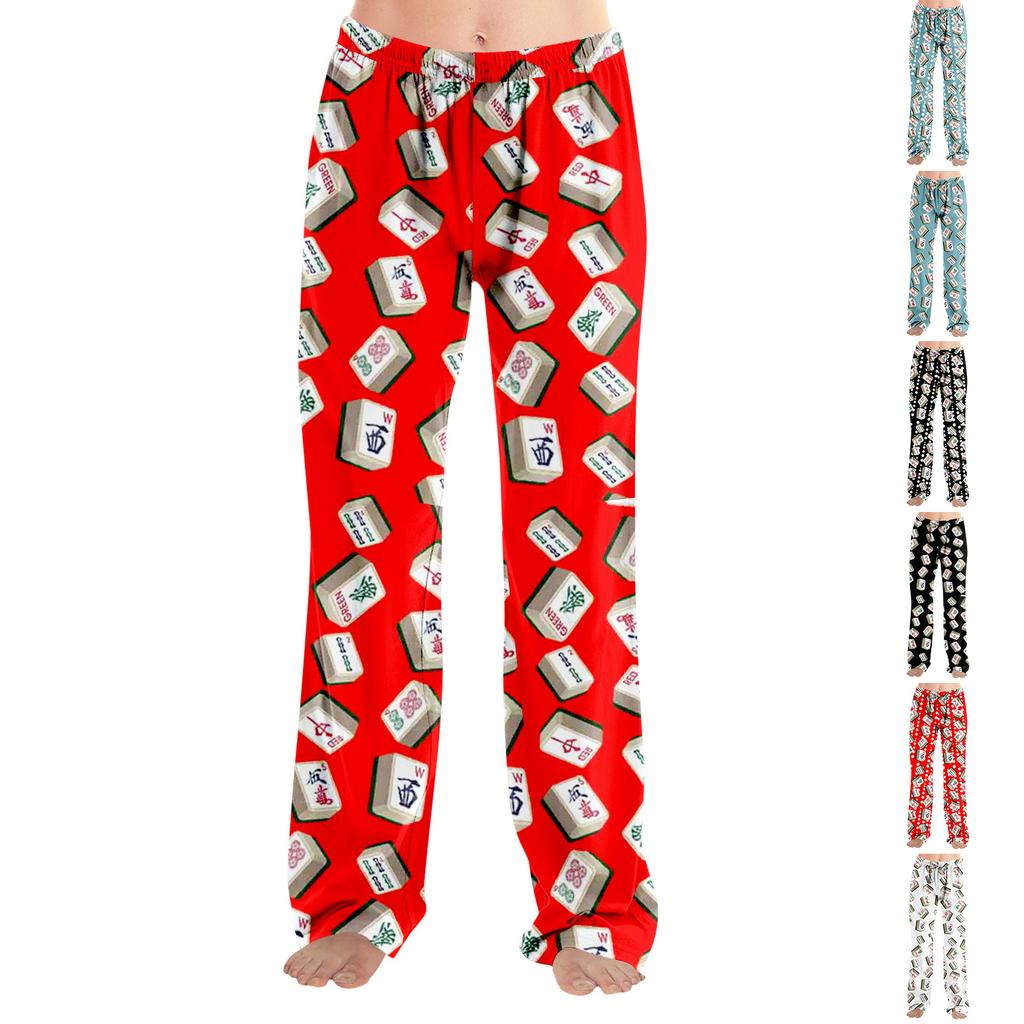 Adult Pajama Pants Sleepwear Casual Drawstring Elastic Waist Pants Comfortable Straight Yoga Loose Trousers