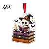 Reading Themed Window Hanging Halloween Ghost Ornament, Acrylic Holding Book Pumpkin Bookshelf Ornaments Black Cat Mummy Decor, 2D Cartoon Bookish