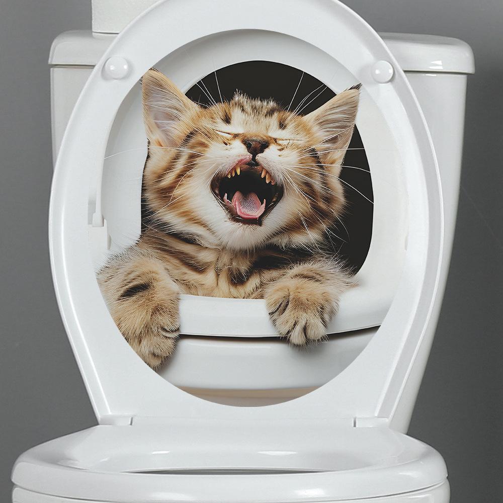 Комбинация мультфильм милый кот туалетный столб ванная комната украшение ванной декоративные настенные наклейки самоклеящиеся