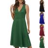 Женское свободное повседневное платье без рукавов с V-образным вырезом, модное платье однотонной расцветки
