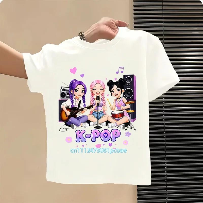 Kpop Childrens T Shirt Cartoon Graphic Short Sleeve Summer Comfortable Top Funny Gift for Fans Harajuku TShirts Girls Clothes