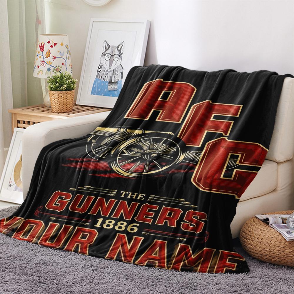 1PC Custom Name Arsenal Patterned Flannel Blanket Suitable For All Seasons for Home Decor Warmth and Comfort Gifts Holiday Present