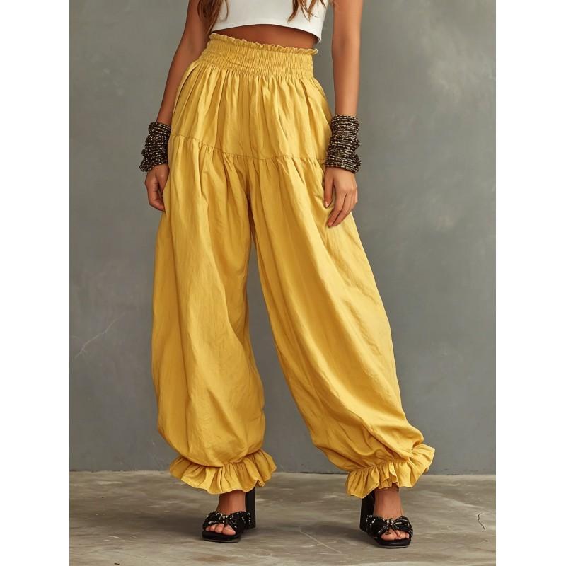 2026 Womens Loose Lantern Pants Ruffled Hem Casual Trousers
