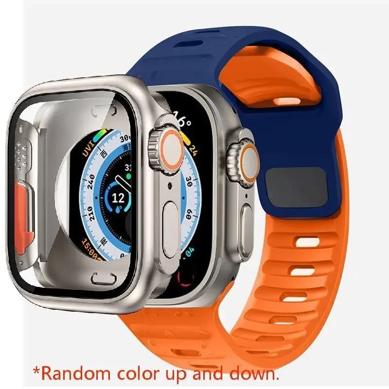 Чехол+Ремешок Для Apple Watch Ремешок 45мм 44мм 41 42 46мм Умный Силиконовый Браслет Iwatch Серия 5 6 Se 7 8 9 10 Заменить на Ультра Чехол