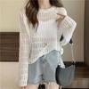 Spring and Autumn New Knitted Sweater Early Autumn Thin Hollow Top Women's Long Sleeve Loose Breathable Jacket Grid