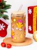 500ml Christmas Glass Cup Xmas Tree High Borosilicate Drinking Glass With Lid&Straw,Brush Juice Coffee Cup Christmas Gifts