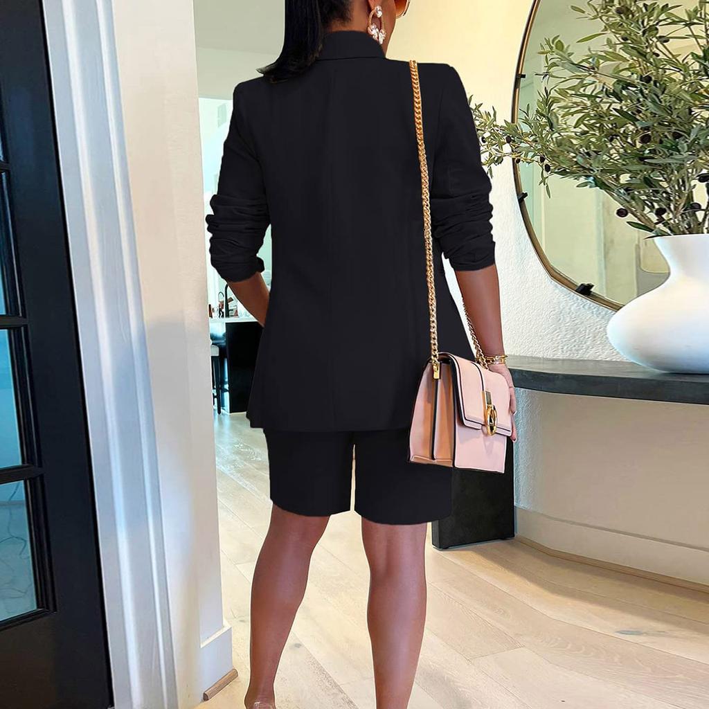 Женский костюм, пиджак, шорты, комплект из двух предметов, пальто, однотонный тонкий костюм