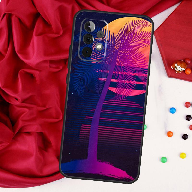 Чехол 80-х Ретровейв Неоновые Пальмы для Samsung Galaxy A56 A36 A26 A16 A05 A06 A22 A32 A52 A54 A34 A14 A55 A15 A53 A33 A35