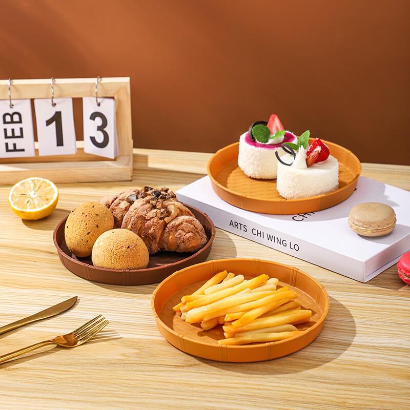 Imitation Bamboo Round Plastic Snack Tray Set