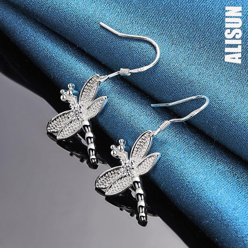 Серьги-подвески для пирсинга в виде стрекозы из стерлингового серебра 925 пробы с круглым цирконием, модные свадебные украшения