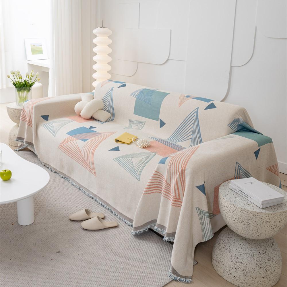 Мягкие диванные полотенца с весенним геометрическим узором, одеяла для кемпинга, пикника, анти-кошачье полотенце, INS, хлопковый коврик для дивана с защитой от царапин