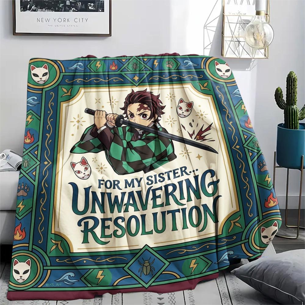 1PC Demon Slayer Kimetsu No Yaiba Patterned Flannel Blanket Suitable For All Seasons For Home Decor Warmth And Comfort Gifts Holiday Present
