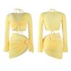 1011 new swimsuit women's explosive four-piece set split long-sleeved sunscreen holiday seaside yellow pure desire wind bikini
