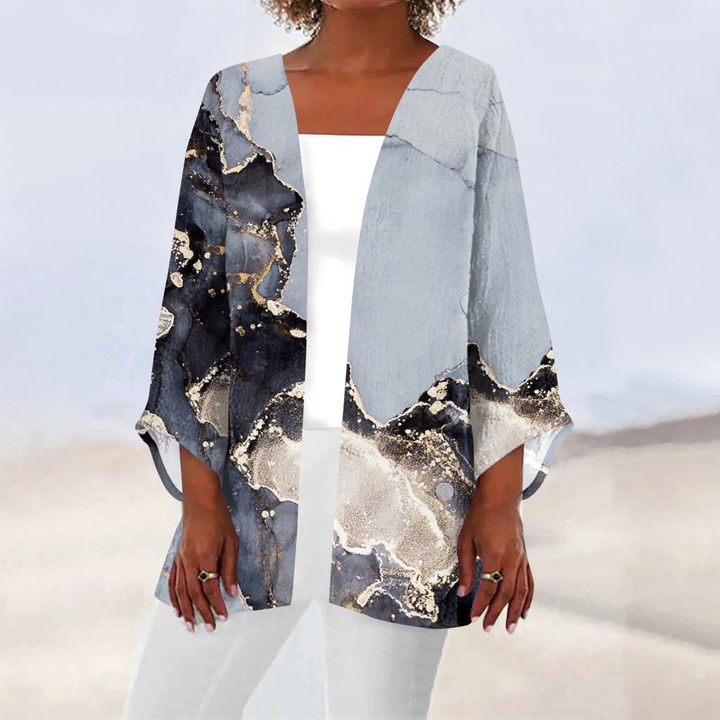 Женская повседневная модная легкая куртка средней длины с принтом в стиле ретро, ​​кардиган