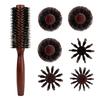 Wooden Handle Bristles Round Brush Portable Anti-static Thin Thick Long Straight Curly Hair Brush Women Girls Hair Styling Detangling Comb