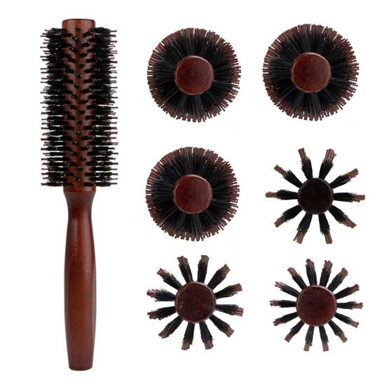Wooden Handle Bristles Round Brush Portable Anti-static Thin Thick Long Straight Curly Hair Brush Women Girls Hair Styling Detangling Comb
