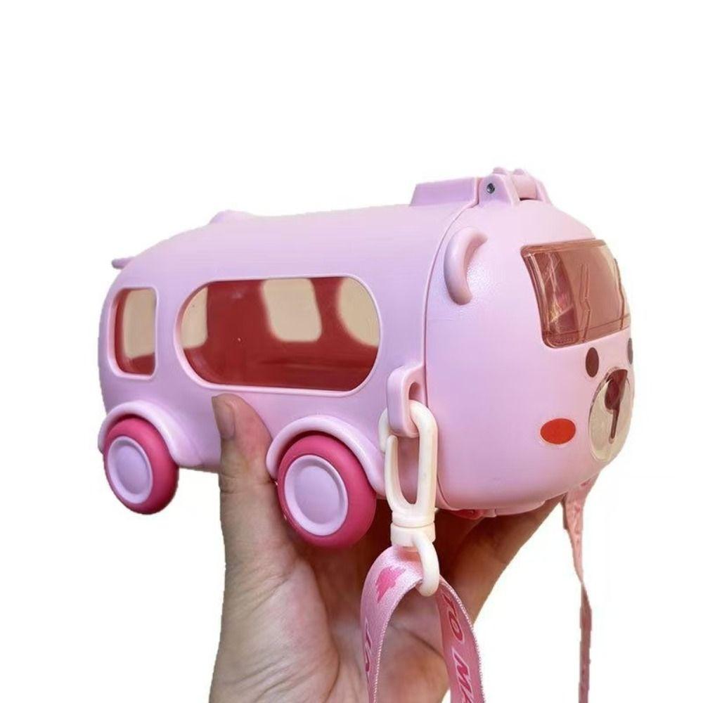 Cartoon Bus Straw Cup 500ml Children Water Jug Kawaii Bus Plastic Water Bottle  Home Use